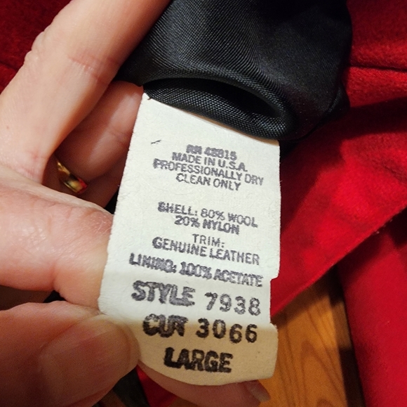 Jonathan Stevens Vintage Cropped Red Wool and  Leather Jacket, Size L - Picture 9 of 13